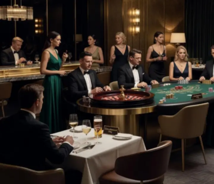 Elegantně nasvícené casino stoly v restauraci Bohe Vixx