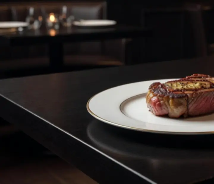 Šťavnatý steak servírovaný v luxusní casino restauraci