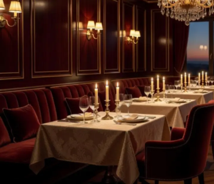 Luxusní interiér restaurace Wonderstar s. r. o. s tlumeným osvětlením a svíčkami.