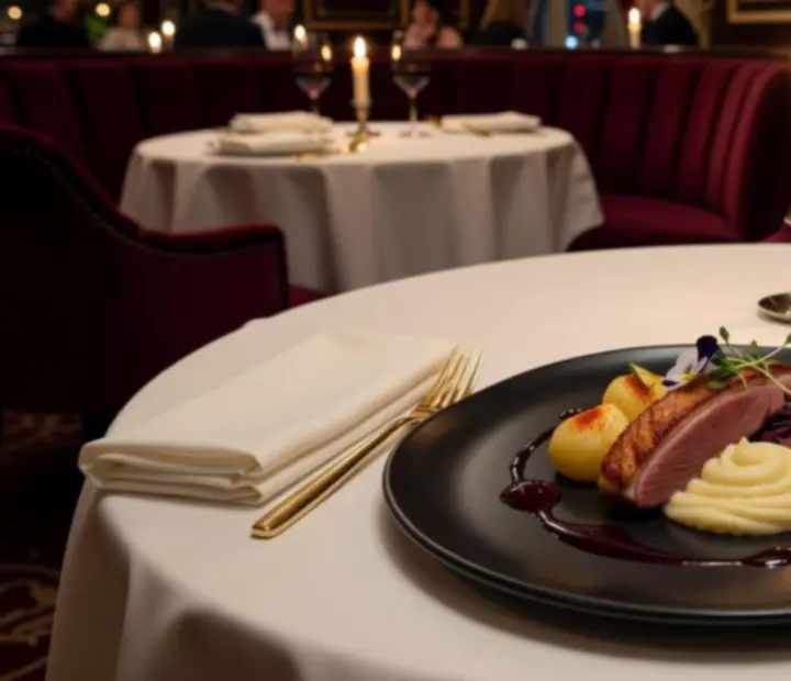 Moderní gastronomické menu v elegantním ambientním osvětlení.
