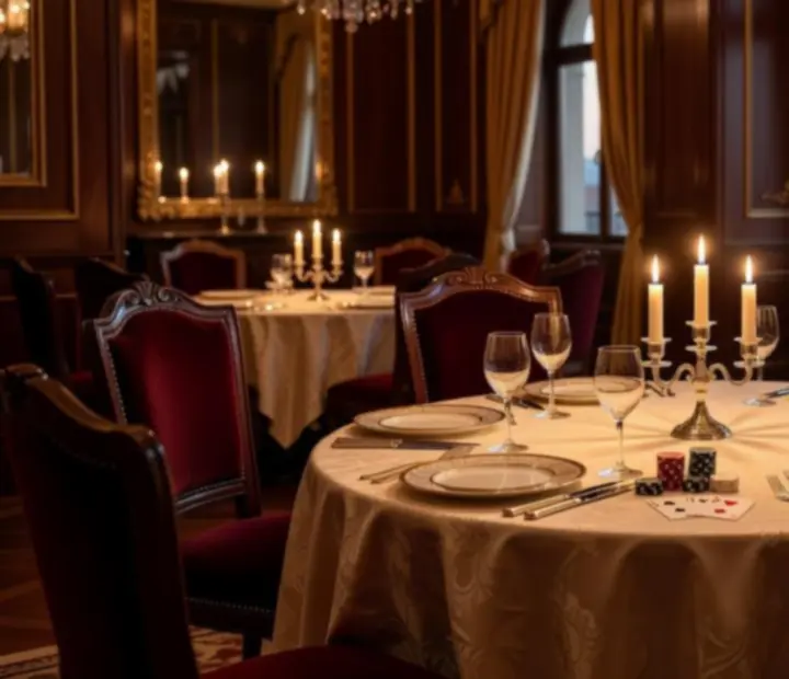 Stylově prostřený stůl v Casino Restauraci Praha připravený na večerní rezervaci.